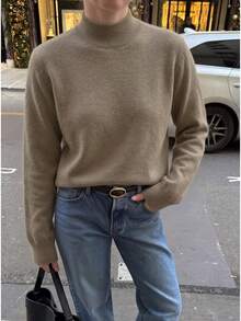 GIGOGOU Sweater Rajut Wanita Dasar Musim Gugur Musim Dingin, Kasual Berkualitas, Lengan Panjang, Atasan Pullover Nyaman untuk Musim Gugur - kopi - View 3