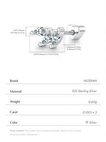 MODIAN 0.3CT Marquise Cut Moissanite Cartilage Ear 925 Sterling Sliver Earrings Heart Screw Stud Earrings For Women Fine Jewelry - Silver - View 6