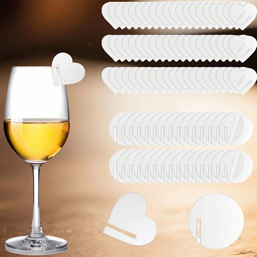 60入亞克力飲料杯標記,圓形與心形透明款,適用婚禮、生日、雞尾酒派對,杯子識別與派對裝飾 - 查看 1