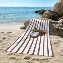 1pc Coconut Striped Microfiber Beach Towel, Soft Absorbent Lightweight Towel, Suitable For Adults And Teens, Perfect For Beach, Travel And Swimming Beach Blanket - Multicolor - View 8