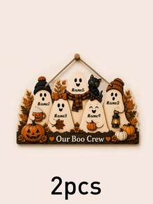 Custom Name Ghost Family Wooden Sign, Spooky Cute Door Hanger, Personalized Halloween Wall Plaque For Entryway Decor, Customized Family Name Sign, Customizable Autumn Home Accent, Front Door Decor, Fall Holiday Gift, Halloween Home Decor, Family - Multicolor - View 14