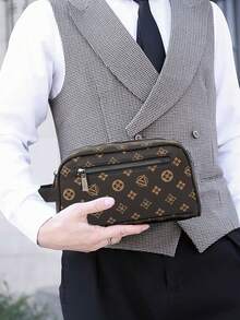 HOVI'S Men's Monogram Large Capacity Clutch Bag - Stylish, Minimalist, And Portable Design For Both Men And Women,Fathers Day Gifts - Brown - View 3
