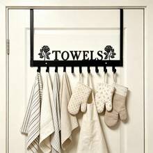 No-Drill Towel & Bath Towel Hook For Behind Door, Black Iron Rose TOWELS Hanging Rack, Bathroom Door Coat & Hat Rack, Multi-Hook Storage Rack For Bath Towels, Bedroom Door Behind Bag, Hat & Key Hook, Thanksgiving, Holiday, Perfect Gift Choice - View 4