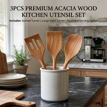 3pcs Natural Wood Kitchen Utensil Set, Non-Stick Spatula And Rice Spoon, Cooking Tools, Housewarming, Halloween, Easter Gift - Rust Brown - View 9