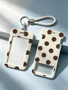 New Multi-Color Polka Dot Print Cartoon Style Push-Pull Card Holder (Card Holder + Keychain) - Suitable For Student ID, Meal Card, Transportation Card And Campus Card. Featuring An Anti-Loss Hard Shell Design, It Can Be Used As A Regular Card Holder, Business Card Holder, Credit Card Wallet Or ID Holder. A Must-Have For Holiday Travel And University Life. - Multicolor - View 10