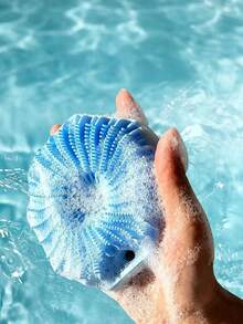 Polygon Silicone Bath Brush With Transparent Hook, Portable Wall-Mounted, Hexagonal Silicone Shower Brush, Body Cleansing, Convenient And Easy To Use, Anti-Slip Strap, Home Essential Bath Accessory, Gift For Him/Her - A - View 2
