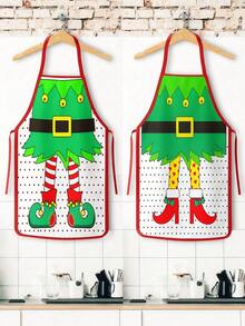4Pcs Funny Elf Christmas Kitchen Aprons, Cartoon Elf Leg Print Adjustable Cooking Apron, Holiday Cosplay Party Aprons - Multicolor - View 7