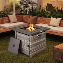 29" Propane Rattan Firepit Table W/ Lava Rocks & Protective Cover Metal Frame - Default - View 3