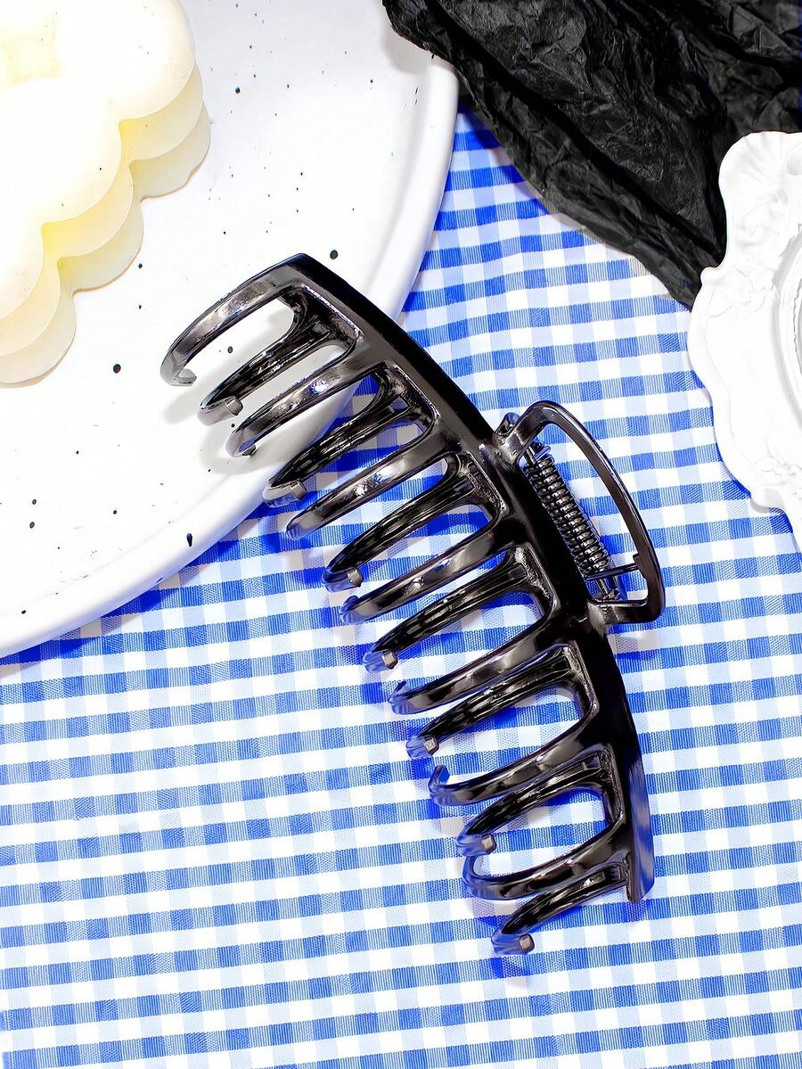 1pc Large Black Metal Non-Slip Strong Hair Clip, Suitable For Thick Hair Women Daily Hair Accessory - Black - View 1
