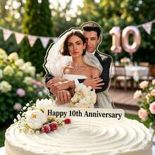 Personalized Custom Portrait Photo Cake Topper, Wavy Edge Acrylic Photo Topper, Customizable For Adults, Cats, Dogs And Pets, Suitable For Birthdays, Weddings, Anniversaries And Parties, Reusable Commemorative Cake Decoration - Multicolor - View 6