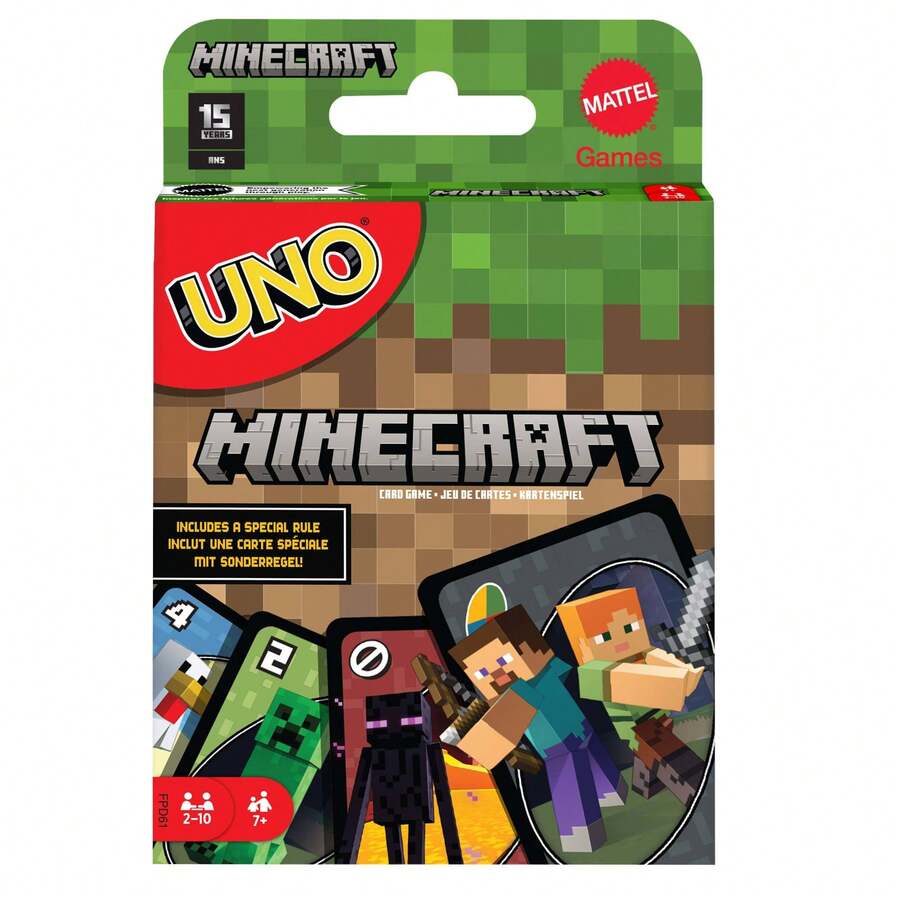 Mattel Games UNO Minecraft 卡牌遊戲，適合兒童、成人、家庭與派對，受電子遊戲啟發並附特殊規則，2-10 人玩家