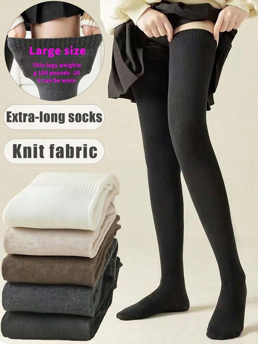 1 Pair Women's Autumn Over-The-Knee High Thigh Socks, Non-Slip Leg-Hugging Long Socks, Solid Color Calf Socks - Multicolor - View 1