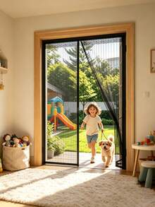 Magnetic Screen Door Curtain, Self-Sealing Automatic Closing Breathable Insect Proof, Polyester Mesh Durable Material, Simple Practical Style, For Living Room Bedroom Balcony Patio Garage Home & Pet Friendly Use - B - View 6