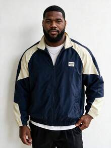 Jaket Bomber Ringan Gaya Retro Streetwear Ukuran Besar untuk Pria, Jaket Bomber Ringan Gaya Kasual Kampus - Biru - View 1
