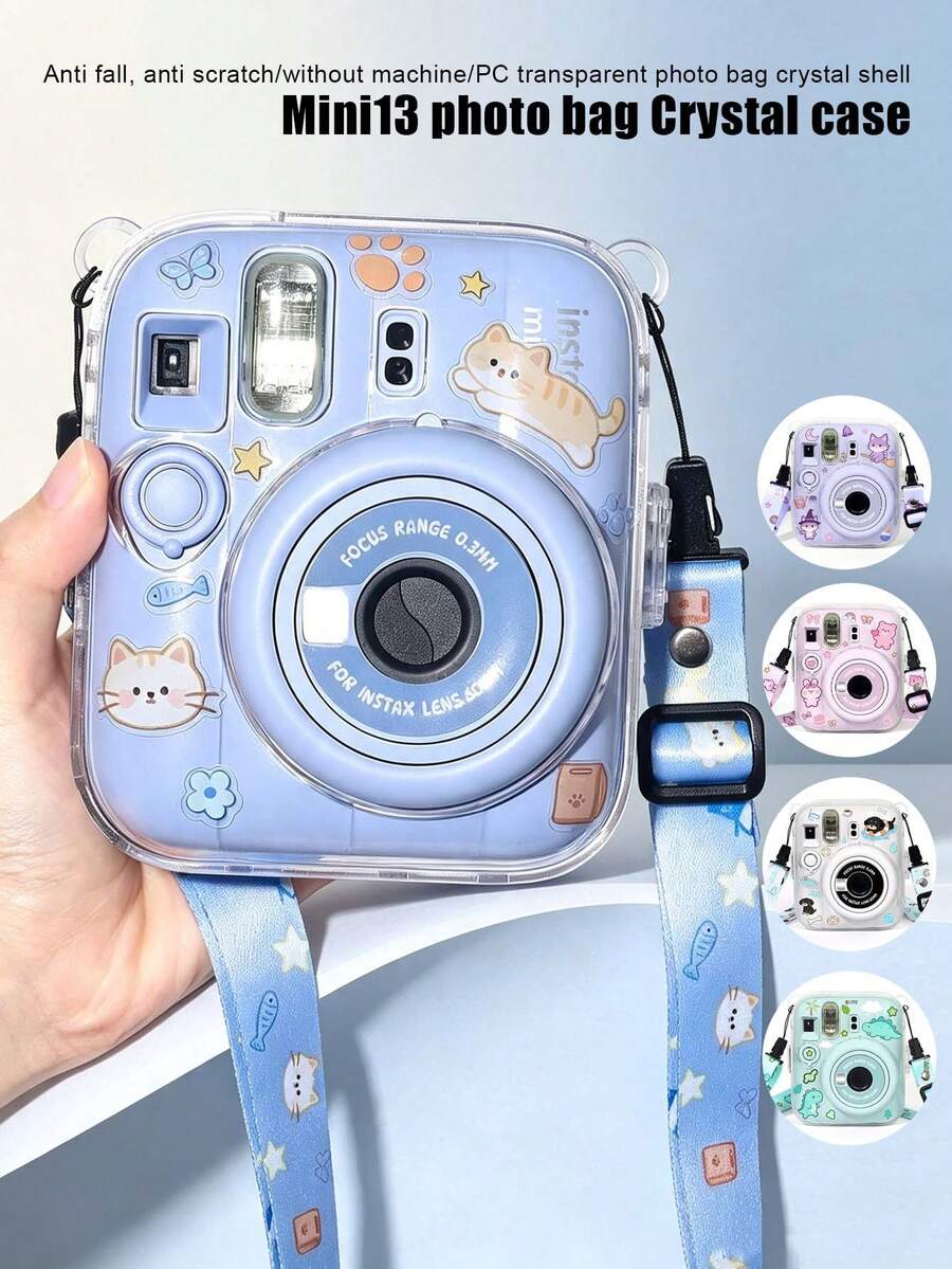 Hard PC Camera Protective Case For Fujifilm Mini 13, Anti-Drop Anti-Scratch Transparent Protective Shell + Adjustable Printed Lanyard + DIY Cartoon Stickers, Durable Anti-Yellowing Protective Cover Suitable For Travel, Outdoor And Daily Photography - View 1