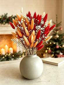 32pcs Artificial Rabbit Tail Grass, Baby's Breath Flowers - A Bold Autumnal Faux Decor Set. Perfect For Autumn Crafts, Halloween Party Decor, Thanksgiving Table Centerpieces, Farmhouse Vase Fillers, Everyday Home Decor And Seasonal Holiday Displays. - Orange-red - View 1