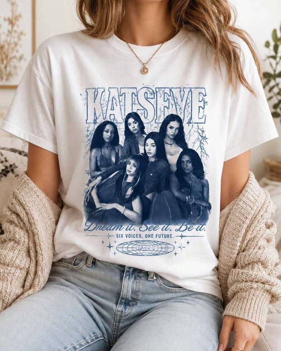 Camiseta Unisex con Diseño Gráfico Retro de Grupo de Chicas K-pop, Azul - Blanco - Ver 1