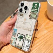 1pc Saudi Post Pattern New Premium Classic Minimalist Retro Patchwork Aesthetic Popular Style Suitable For Friends, Family, Couples, Yourself Birthday Gift, Holiday Gift, Black Matte Soft Shell Dustproof Waterproof Compatible With IPhone 16/15/14/13/12/11/Pro/ProMax/X/XR/XS/XSMAX/7/8/PLUS - Multicolor - View 3