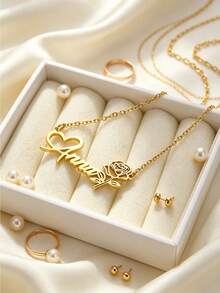 Customized Rose Flower Name Necklace, Heart Style Lettering Necklace, Best Gift For Her, Wedding Jewelry - Multicolor - View 5