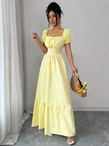 Women Short Dresses - Yellow - View 8