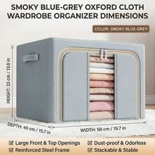 4Pcs Oxford Cloth Steel Frame Clothes Storage Bags With Zips Bedroom Collapsible Storage Box Bedding(Gray),Travel Essential,Room Décor - Multicolor - View 4