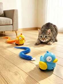 1pc Mobile Bird Shaped Cat Teasing Toy Long Furry Tail Clockwork Interactive Cat Toy Stimulate Hunting Instinct, Self-Entertainment Boredom Relief Pet Toy For Kittens & Adult Cats No Batteries Required - View 1