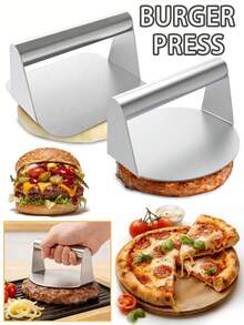 1pc Stainless Steel Burger Press Mold, Round & Square Meat Press Plate, Non-Stick Smooth Burger Patty Maker Tool, Suitable For Burgers, Meat Patties, Ground Beef, Sausage, Bacon, BBQ, Kitchen Cooking Tool - Multicolor - View 4