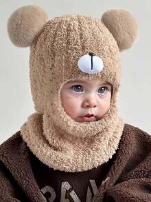 Children's Cute Bear Hat Scarf Set, Winter Autumn Fleece Warm Ear Protection Beanie For Baby Boys And Girls - Teddy Bear Nose Plush - View 12