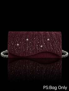 Shiny Rhinestone Evening Bag, Luxury New Women's Party Bag, Shoulder Bag, Paired With Shiny Rhinestone Pendant Necklace, Earrings, Bracelet, Suitable For Evening Party, Gathering, Party, Ball - Burgundy - View 12