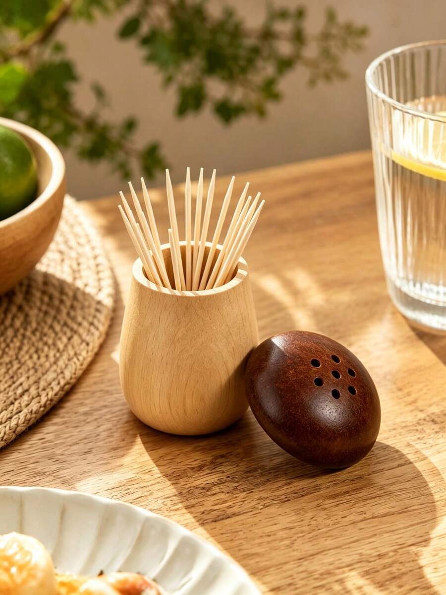 1pc Mushroom Toothpick Holder, Multifunctional Portable Walnut Wood Solid Toothpick Box, Creative Cute Adjustable Detachable Cartoon Acorn Toothpick Can, Portable Minimalist Toothpick Storage Box, Premium Floss Toothpick Bucket, New Creative Storage Box, Light Luxury Premium Home Daily Use