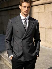Men's Slim Fit Dark Grey TR Fabric Peak Lapel Double-Breasted Formal Suit Jacket, Suitable For Business, Banquet, Cocktail Party - Dark Grey - View 2