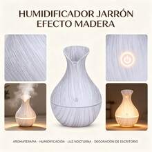 Humidificador Difusor de Aromas Diseño de Jarrón con Textura de Madera, Funcionamiento Ultra Silencioso con Luz Ambiental LED, Alivia Aire Seco, Decoración Elegante para Dormitorio, Sala y Oficina, Ideal para Regalo del Hogar - 1 - Ver 5