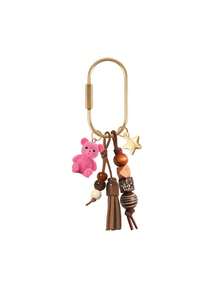 Bohemian Beaded Bag Charm, Vintage Beaded Keychain, Cute Bear & Star Pendant, Tassel Bag Charm, Brown Tone Bag Accessory, Neutral Style Wallet Charm, Handbag Accessory, Suitable For Keys, Wallets, Handbags, Fashionista Essential, Gift For Women, Lovers, Family, Friends, Unique Birthday Gift, Holiday Gift, Party Gift, Travel Gift - Multicolor - View 15