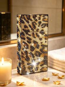 Full Rhinestone Leopard Print Mini Hair Clip Storage Box, Luxury Portable Multi-Functional Storage Box, INS Style Makeup Tool Storage Bag. Flip Cover Dust-Proof Design, Suitable For Travel, Hotel, Commuting And Daily Use. Exquisite Rhinestone Leopard Print Design, Perfect For Beauty Bloggers And Makeup Lovers, Can Store Mini Makeup Brushes, Lip Brushes, Fashionable And Versatile Makeup Storage Item. Couples, Birthday Gift, Back To School, Teacher's Day - Multicolor - View 9