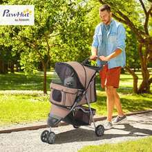 PawHut Dog Stroller Pet Buggy For Dogs And Cats, Coffee Brown | Dog Buggy, Cat Buggy, Cushion, Mesh Window, Cup Holder, Storage Bag, Cat Stroller - Coffee Brown - View 7