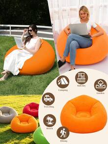 Portable Inflatable Bean Bag Sofa Chair, Soft Velvet Leak-Proof Slouchy Sofa, Lightweight Foldable Inflatable Sofa, Suitable For Camping, Balcony, Garden, Indoor Games, Beach And Travel Use - Multicolor - View 4
