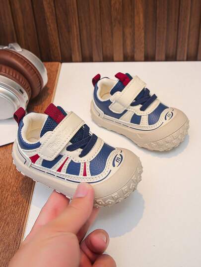1 Pair Fashion Colorblock Kids Sports Shoes, Baby Functional Shoes, PU Leather Infant Walking Shoes