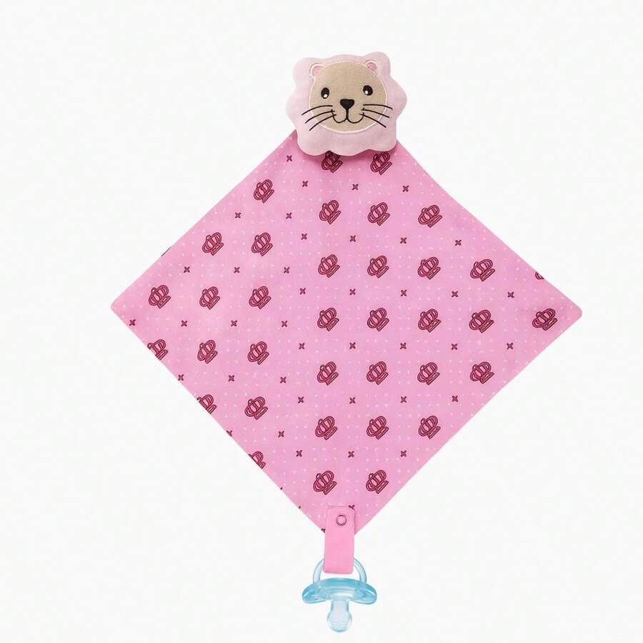 Sweet Baby Naninha Bordada Com Prendedor De Chupeta Pelúcia 100% Algodão Paninho De Apego Bebê Presente Maternidade - Leoa Rosa - Visão 1