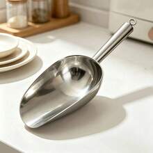 Multifunctional Stainless Steel Spoon With Hanging Hole, One-Piece Seamless Stamped Design Easy To Clean, Wide Round Scoop Head Anti-Spill, Suitable For Flour, Rice, Sugar, Coffee Beans, Ice Cubes, Dried Goods, Snacks, Mirror Polished Kitchen Storage Spoon, Silver And Gold - View 2