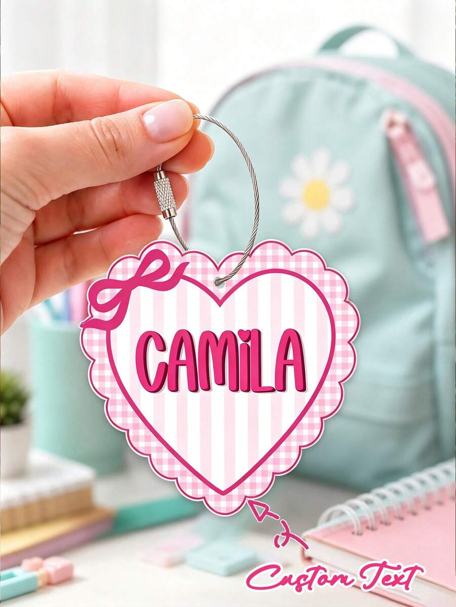 Personalized Girls Acrylic Name Tag: Cute Heart Backpack Keychain With Contact Info, Back To School Backpack Name Tag, Diaper Bag Tag