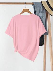 Cartoon Pumpkin Pattern Print, Pink And Blue Glitter Women's Casual Short Sleeve Round Neck T-Shirt - Baby Pink - View 2