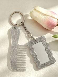 Acrylic Glittering Heart-Shaped Mirror, Comb Set, Keychain, Bag, Pendant, Exquisite Essential Makeup Items For Girls - Love - View 17