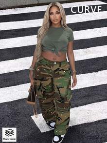 迷彩美式街頭風休閒青年時尚牛仔褲 春秋款 - 軍綠色 - 查看 1