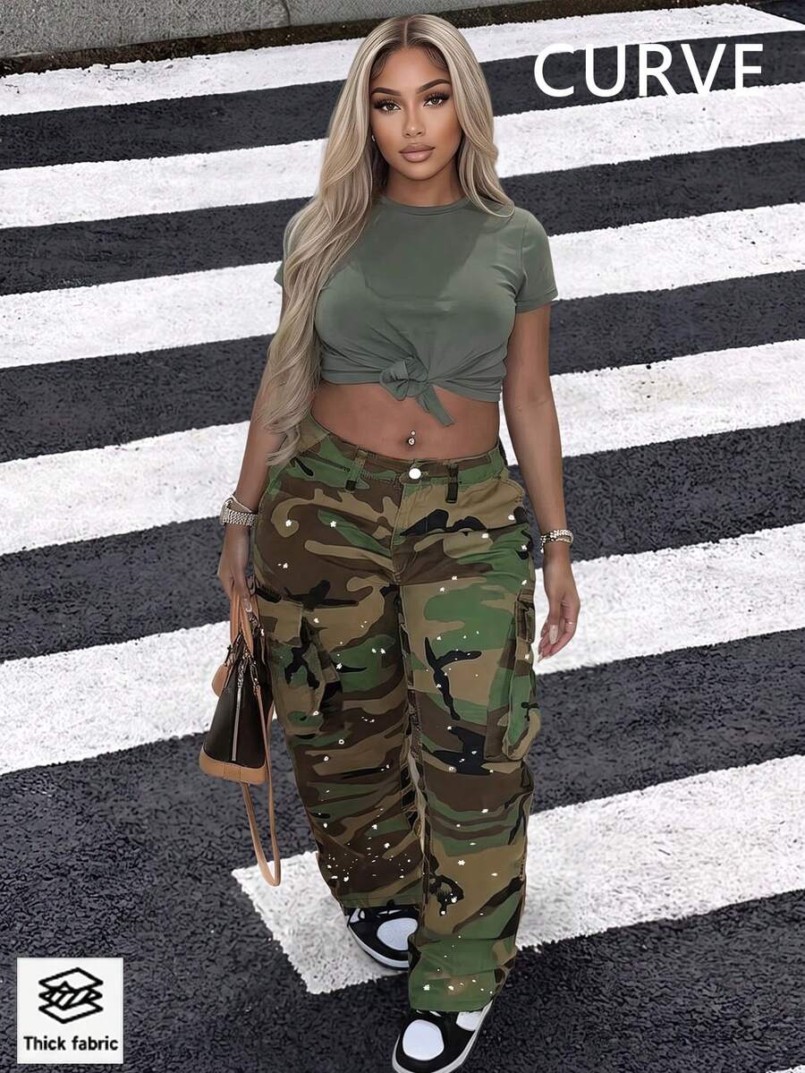 迷彩美式街頭風休閒青年時尚牛仔褲 春秋款 - 軍綠色 - 查看 1