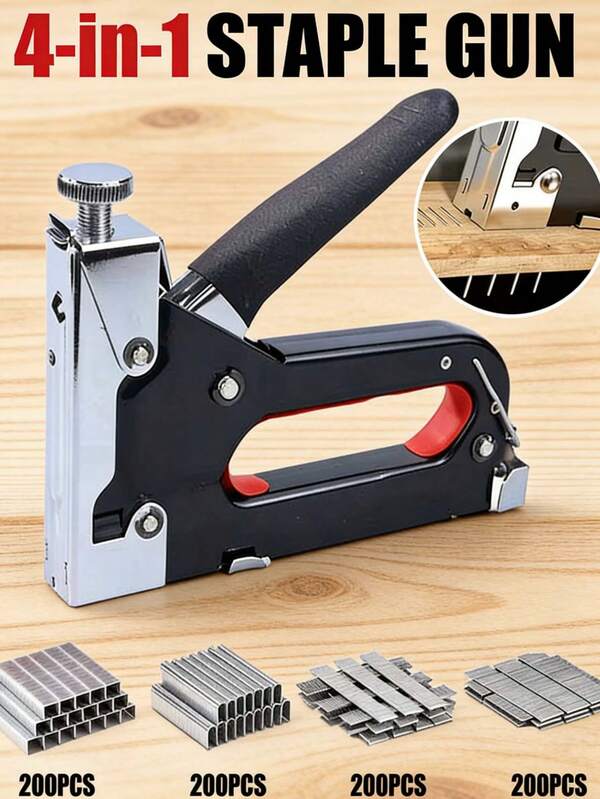 1pc 4-In-1 Heavy Duty Staple Gun, Nailer, Tacker, Manual Staple Gun, Suitable For T-Shaped Nails, U-Shaped Nails, I-Shaped Nails, П-Shaped Nails, Ideal For DIY Home Decor, Furniture, Woodworking, Hand Tools