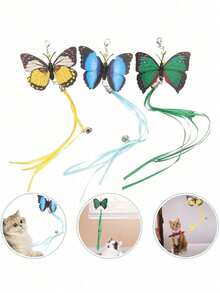 Happy Kitten Toy, Pet Cat Toy Set, Colorful Artificial Feathers, Fishing Rod, Caterpillar Bell, Replaceable Head Teaser Stick, Indoor And Outdoor Use, Training, Self-Entertainment, Relieve Boredom, (Random Color) - View 5