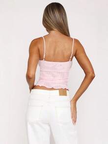 Women Y2K Sheer Lace Mesh Camisole Slim Fit V Neck Open Back Cami Tops Summer Spaghetti Strap Tank Tops Cute Lace Trim Crop Tops Party Club Outfit - 粉色 - 查看 8