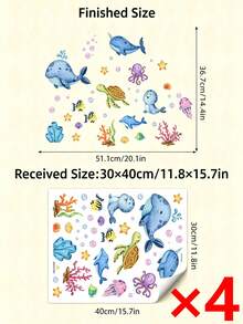 1/4/2 Sets PVC Bathtub Stickers, Cartoon Marine Creature Pattern Bathtub Decals, Suitable For Bathroom, Stickers, Wall Decor, Home Decor Vinyl Stickers, Spring/Summer Decoration To Add Freshness To Home, Decorative Sticker Gifts, Back To School Season - Multiple Styles - View 9