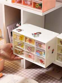 6-Compartment Desktop Drawer Jewelry Box, Drawer Design, Large Capacity Multi-Function Storage Rack, Transparent Multi-Layer Dust-Proof Storage, Suitable For Storing Cosmetics/Jewelry/Miscellaneous Items, Wall-Mounted Organizer, Portable Jewelry Rack, Office Supplies Cosmetics Storage Rack, Storage For Various Desktop Items, Ideal Choice For Makeup Artists, Students, Girls, Home Use, Suitable For Vanity, Desk, Bathroom And Other Multiple Scenes (Each Storage Box Comes With One Random Sticker) - Rectangle - View 6