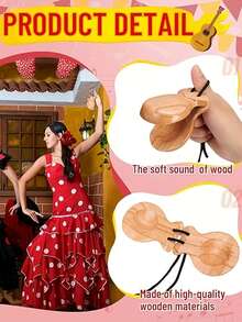Spanish Flamenco Castanets With Hanging Rope For Easy Operation And Practice, Traditional Wooden Hand Drum, Adult Musical Instrument, Spanish Souvenir Gift, Beginner Musical Instrument, Adult Beginner Dance Performance Practice Instrument, Orff Percussion Instrument, Suitable For Dance Performance And Music Teaching, Suitable For Dancer Party, Ballroom Entertainment, Young Musicians - Multicolor - View 8